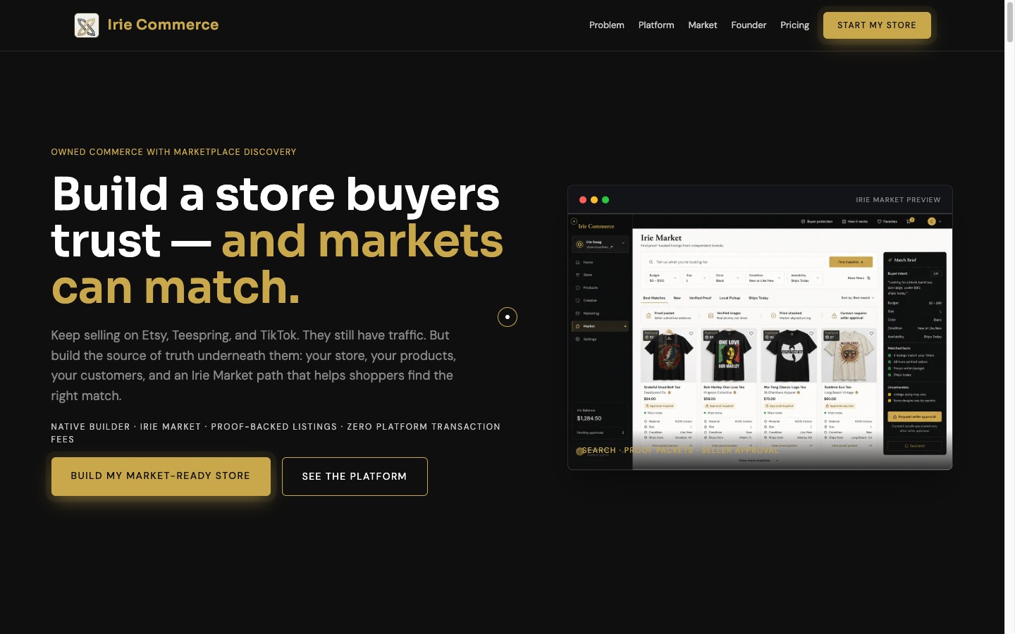 Irie Commerce homepage — own your brand, own your customers.